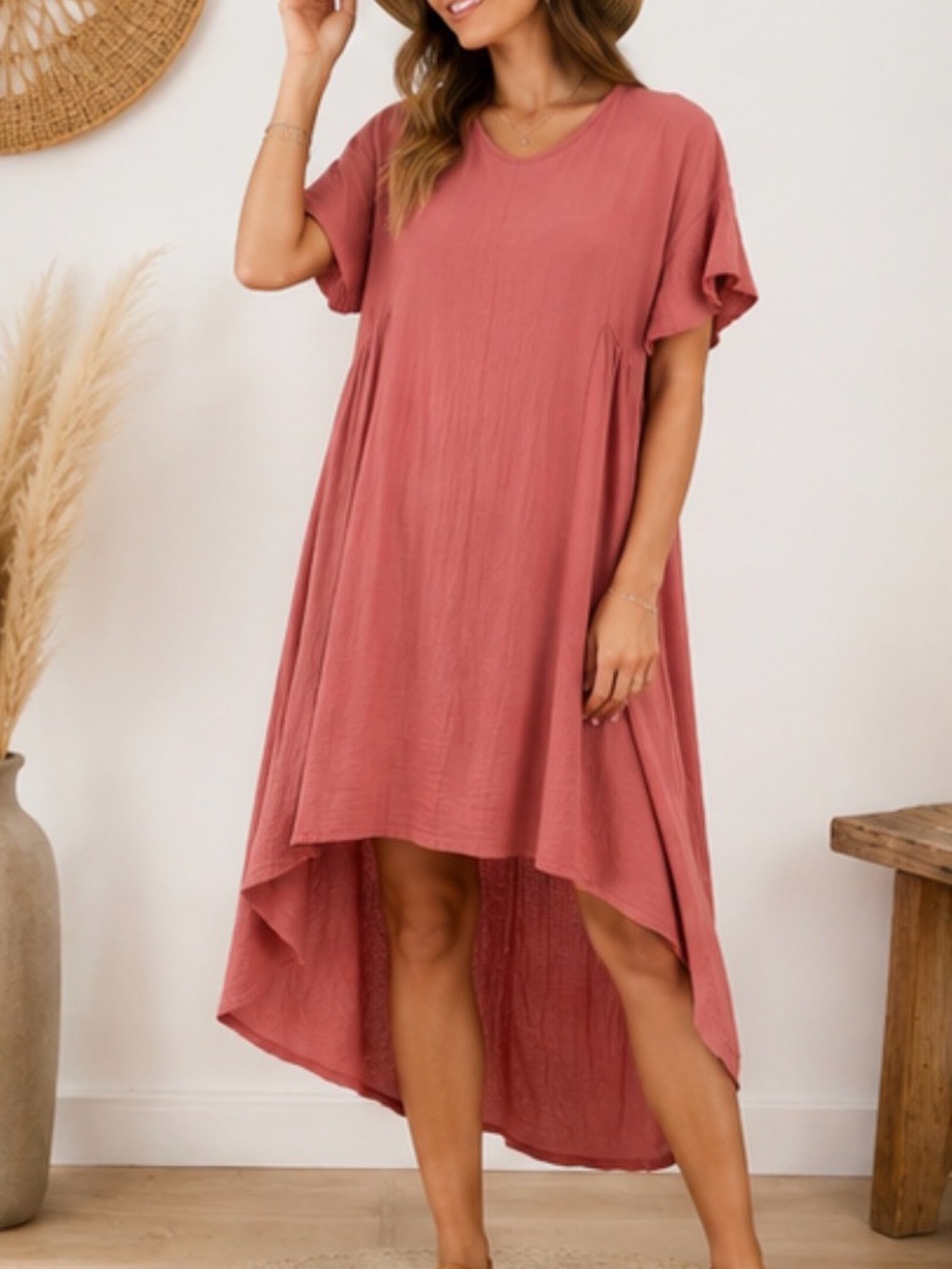 Hailey & Co. Coral Rose 100% Cotton High Low Midi Dress Size Small NWOT